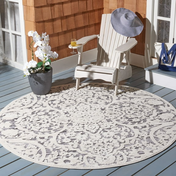 SAFAVIEH Cabana Ruadhan Ivory/Grey 2'2"X9' Runner Indoor/Outdoor Area Rug Ivory/Grey, 6'7" x 6'7" Round