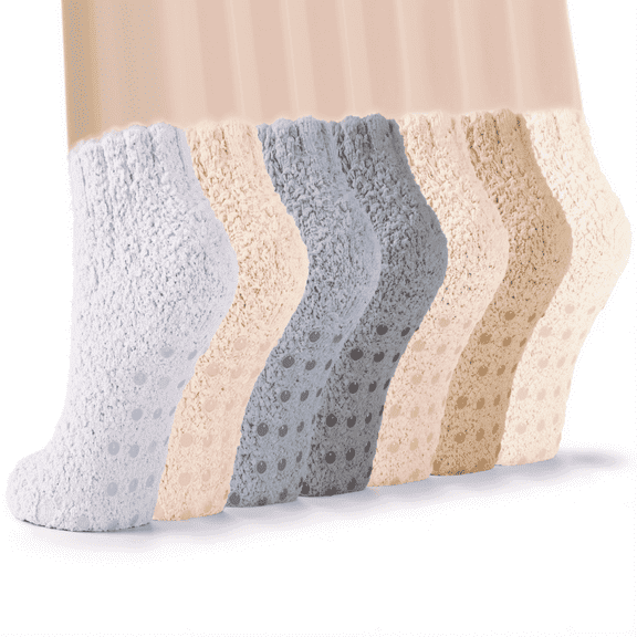 Loritta Secret 7 Pairs Fuzzy Socks for Women Winter Warm Womens Cozy Non Slip Socks with Grippers