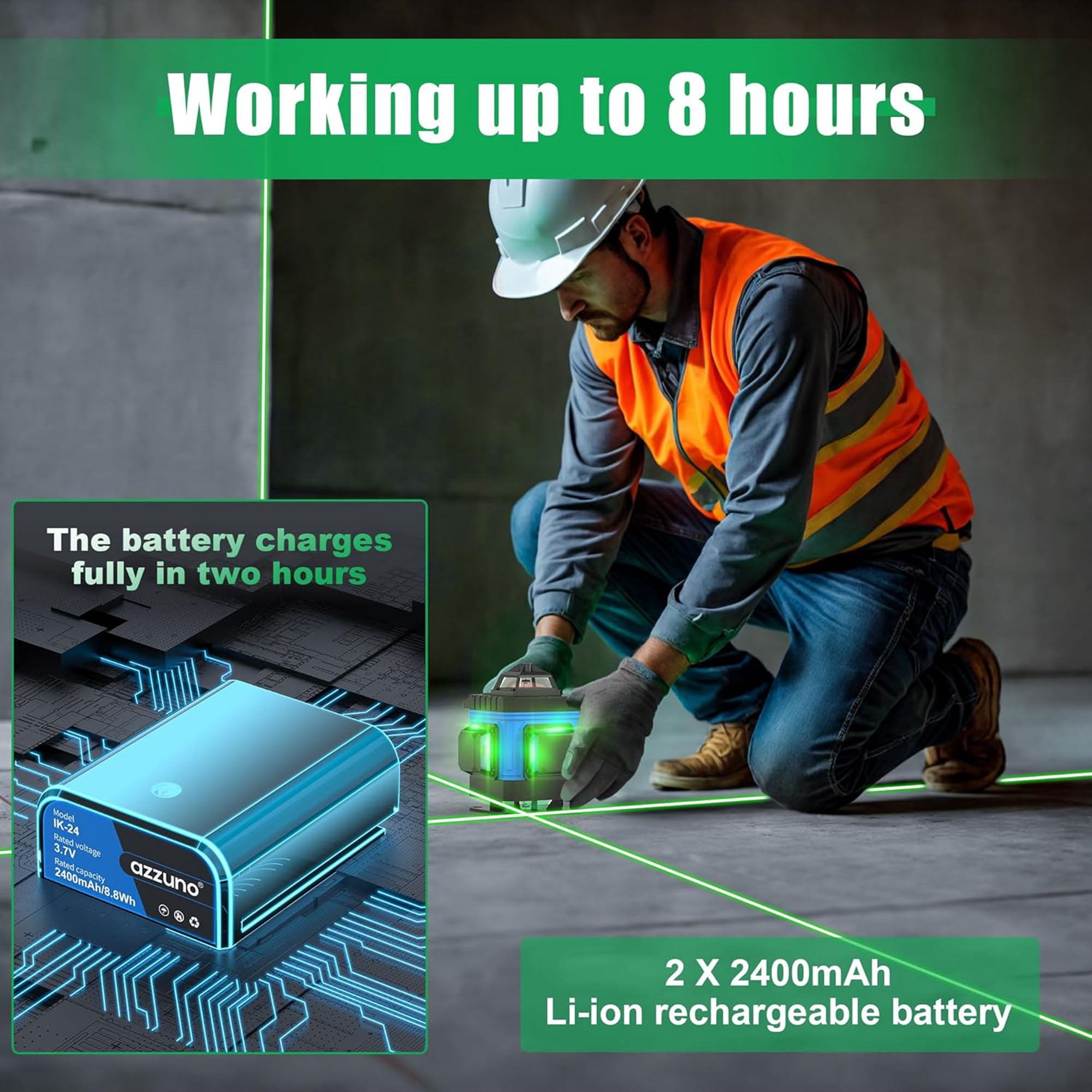 AZZUNO 16 Lines Laser Level 4x360 Degree Laser Level Rechargeable Battery for Construct, Tiling, Tool Gift