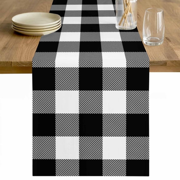 Black White Plaid Table Runner 36 Inches Long Farmhouse Dress Scarves, Farmhouse Modern Abstract Art Buffalo Dining Tablerunner for Coffee Table/Kitchen Island/Party Décor, Small 13" x 36"