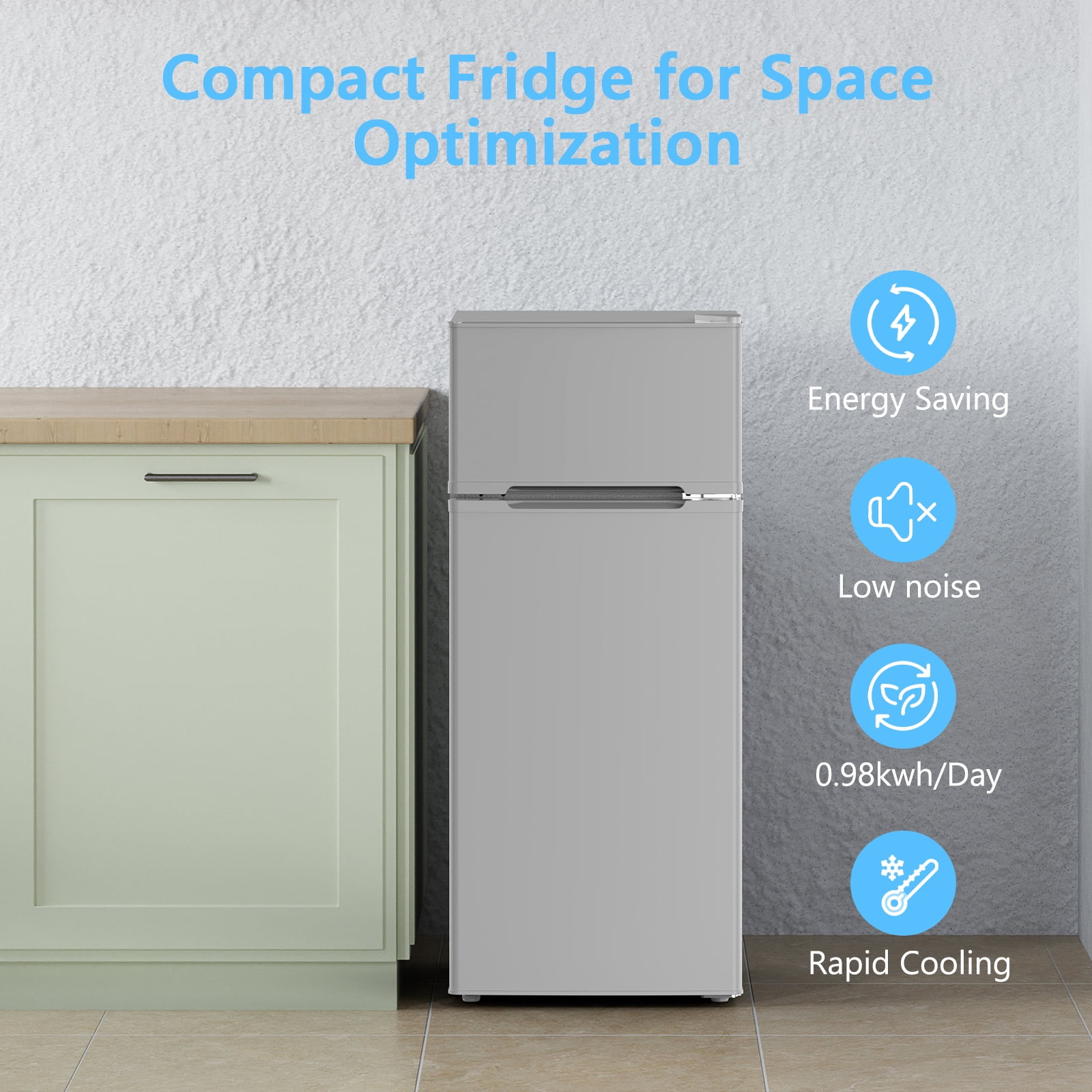 KNDKO 4.5 Cu.Ft Mini Fridge with Freezer, Small Refrigerator with 3 Level Adjustable Thermostat, 2 Door Small Refrigerator, Removable Glass Shelves for Bedroom, Kitchen, Apartment, Grey