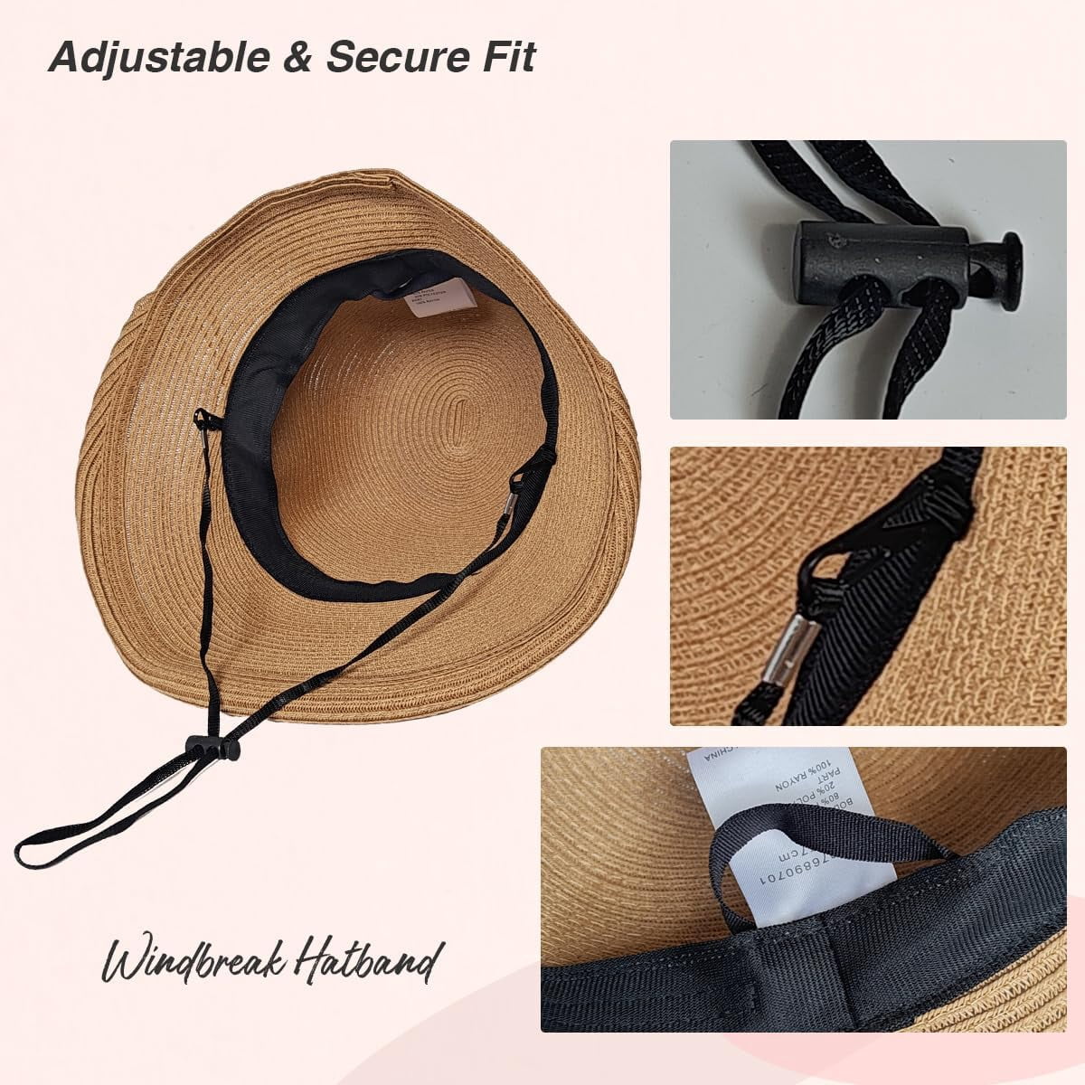 Kukuzhu Straw Bonnet Hat for Women, Wide Brim Foldable Packable Sun Bucket Hat UPF50+ Summer Beach Cap for Travel Outdoor