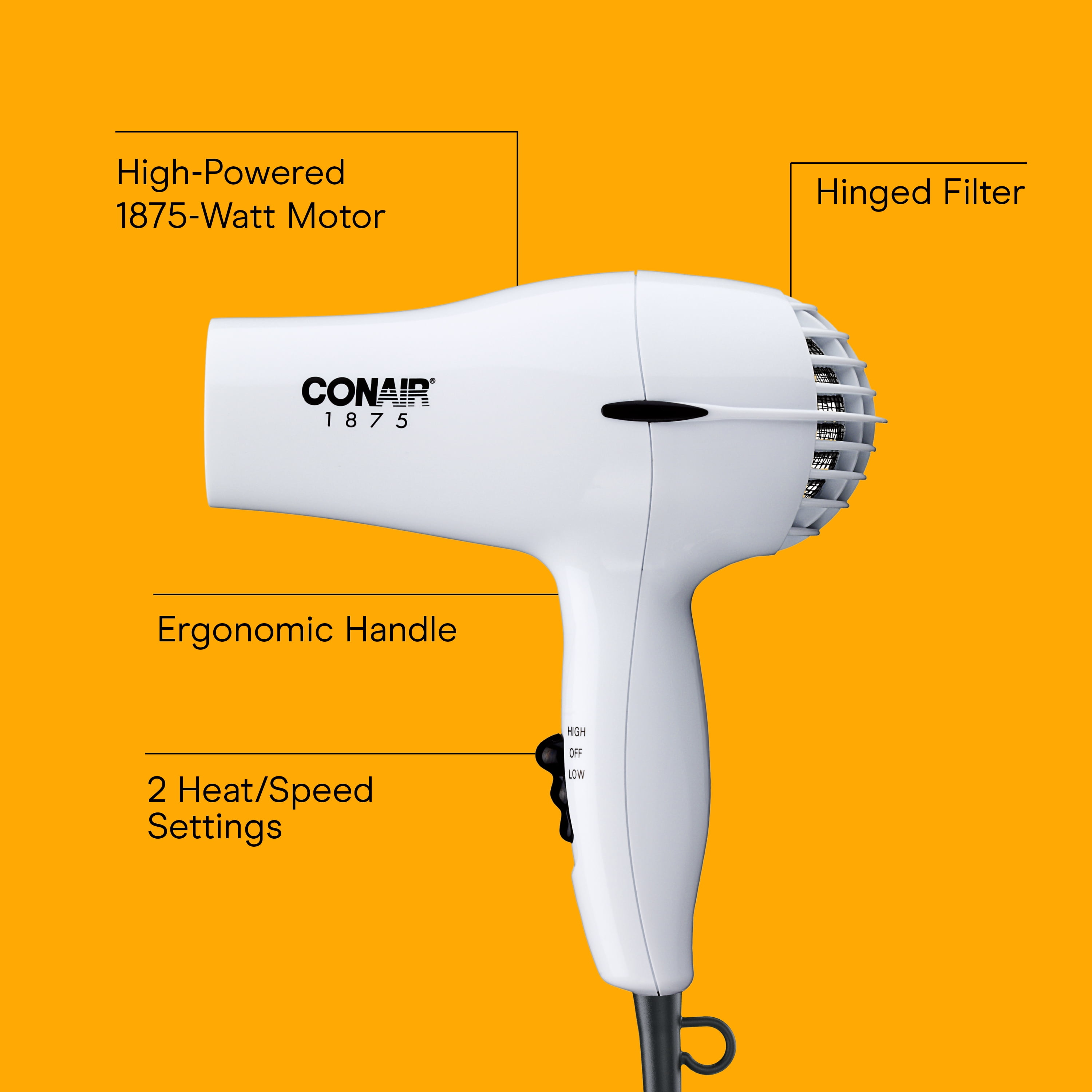 Conair 1875 Watt Mid-Size Styler Hair Dryer, White