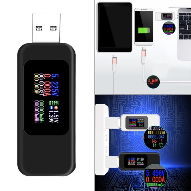Medidor de potencia Probador USB Voltímetro USB Medidor Temporizador Amperímetro Monitor digital Banco Negro Cola Medidor de corriente USB
