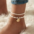 thumbnail image 5 of Shell Anklets Set Pearl Layered Ankle Bracelet Elastic Beach Foot Chain Jewelry for Women, 5 of 5