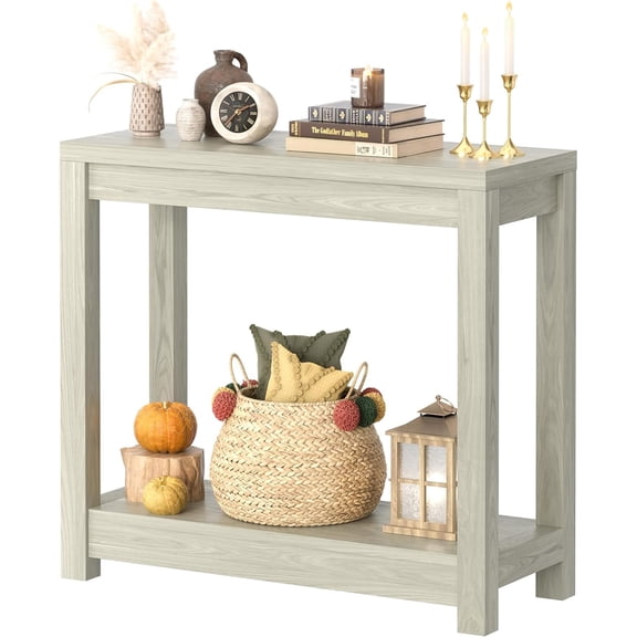Small Farmhouse Wood Entryway Table Narrow Console Table with Storage Behind Couch Sofa Table with Shelves Entry Way Table with Open Storage, Easy Assembly, 32" Classical Washed Oak