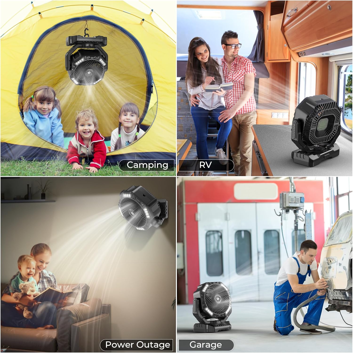 40000mAh Camping Fan with Light - 12in Rechargeable Battery Powered Fan (136H Cool Max), 90Auto Oscillating with Remote & Charger, 4 Speeds & Timers for Outdoor/Patio/Garage/Jobsite/Hurricane/Outage