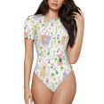 thumbnail image 1 of Balery Flower Rabbit Body de cuello redondo de manga corta para mujer Tops de manga corta Tops básicos-Medium, 1 of 7