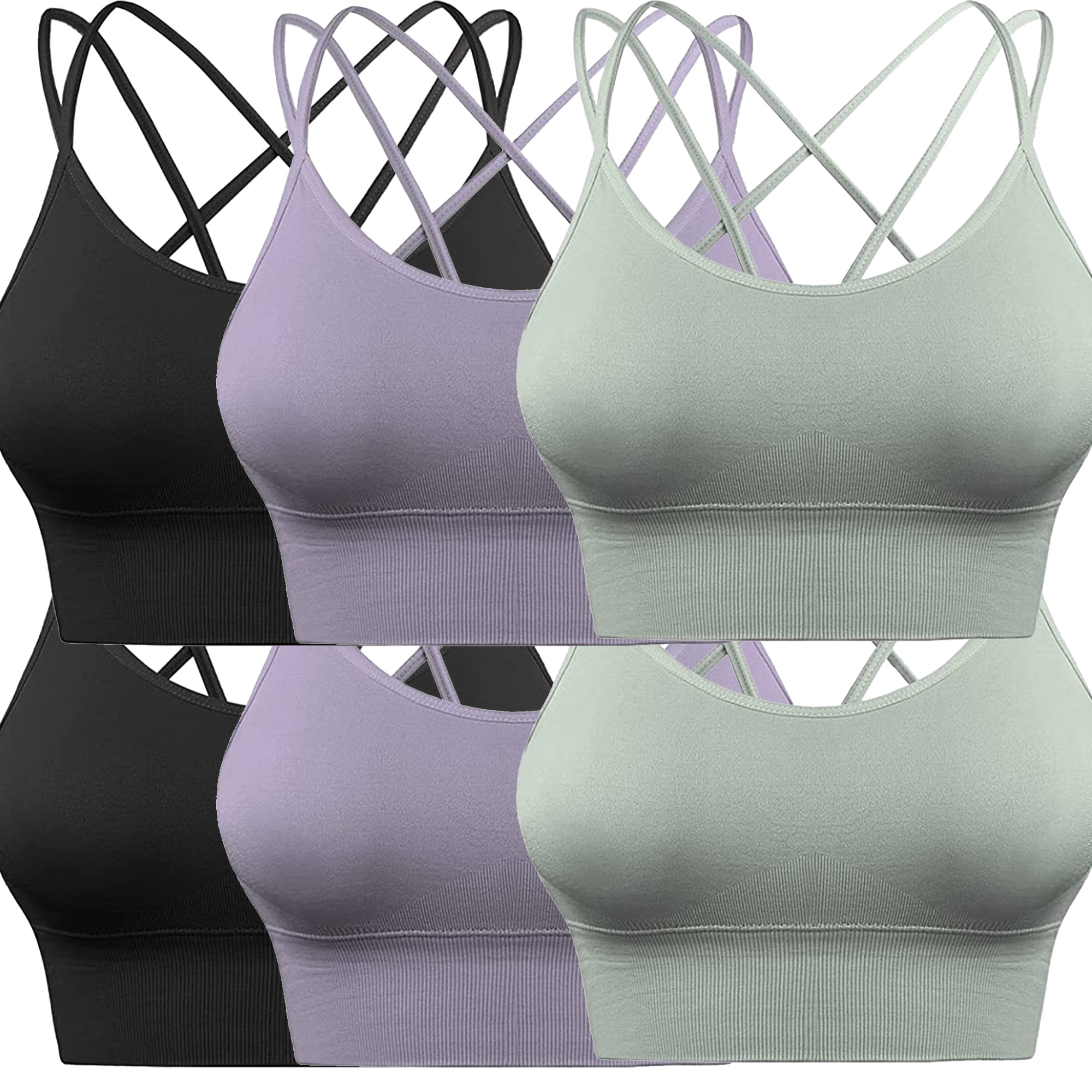 Elbourn Cross Back Sport Bras Padded Strappy Criss Cross Cropped Bras for  Yoga Workout Fitness Low Impact 6 Pack