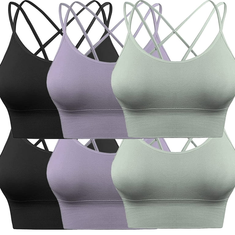 Elbourn Women's Cross Back Sport Bras,Padded Strappy Criss Cross Cropped  Bras for Yoga Workout Fitness 6 Pack 