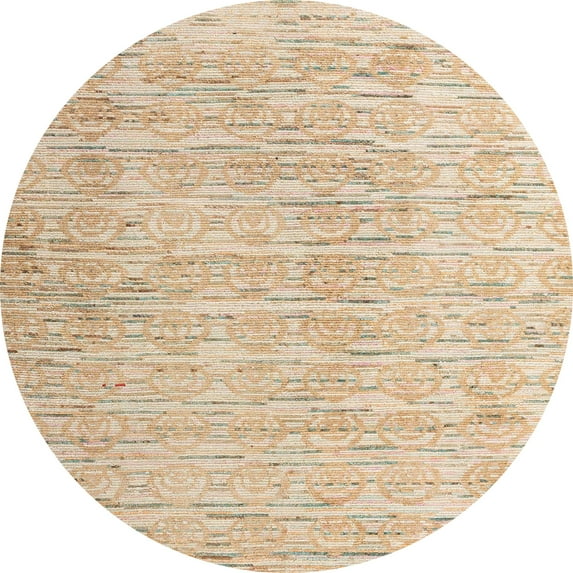 Ahgly Company Machine Washable Indoor Round Abstract Deep Peach Orange Area Rugs, 7' Round