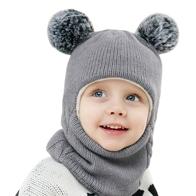 Conjunto de Gorro y Bufanda de Invierno para Niños | Gorro y Bufanda Tejidos | Gorro con Capucha Gruesa Forrado de Vellón Cálido | Pompones para Niñas y Niños | Equipo de Esquí y Deportes Extremos al Aire Libre YUNYI BRAND Deportes