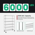 thumbnail image 4 of REKHHY  6-Tier Wire Storage Shelves with Wheels | 18x48x78 | Black | Adjustable Racks | Heavy-Duty Metal Shelf, Holds Upto 600 lbs | No-Tool Assembly | Ideal for Home & Garage Shelving,Chrome, 4 of 6