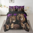 thumbnail image 2 of Lion Twin Comforter Set - 7 Pieces Reversible Comforters Twin Size Bed Set Bed in a Bag with Comforter,Purple Rose Sheets,Pillowcases & Shams,African Animals Flowers Floral Bedding Sets, 2 of 5