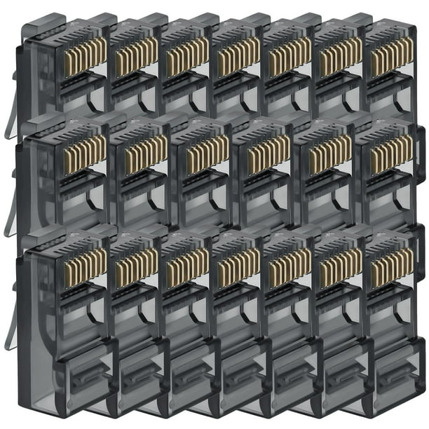 Conector RJ45 VentDepot CrystalBlack 1 Paquete 1x20 Pzas Macho de Paso CAT6 Negro Traslúcido