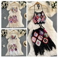 thumbnail image 3 of Yokua Women Bohemian Hollowed Crochet Knit Halterneck Crop Top and Tassels Skirt Set, 3 of 14
