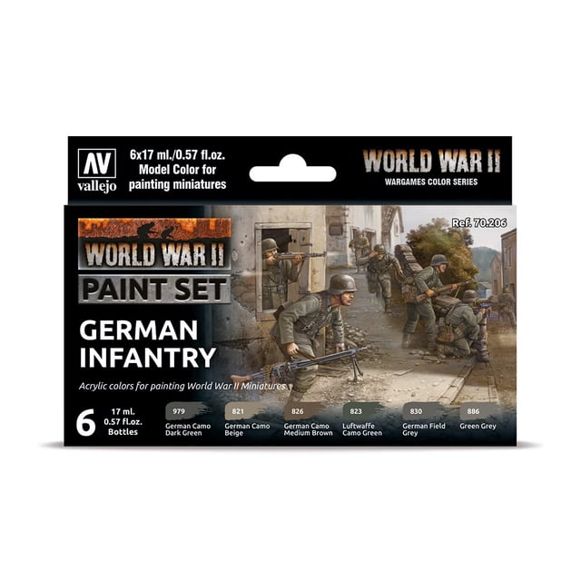 Set de pintura Vallejo Model Color de Infantería Alemana de la Segunda Guerra Mundial, 17 ml x6