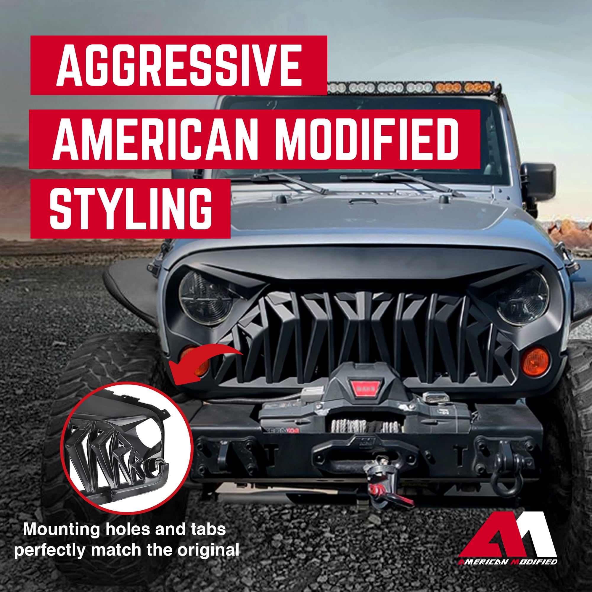 American Modified Shark Grille for 2007 to 2018 Jeep Models, Matte Black