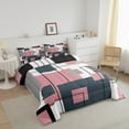 thumbnail image 3 of Erosebridal Black White Grey Pink King Bedding Set Geometric Square Comforter Set Teen Women Bluish Gray Geometry Grid Down Comforter Modern Abstract Lines Quilt Duvet 2 Pillow Cases, 3 of 6