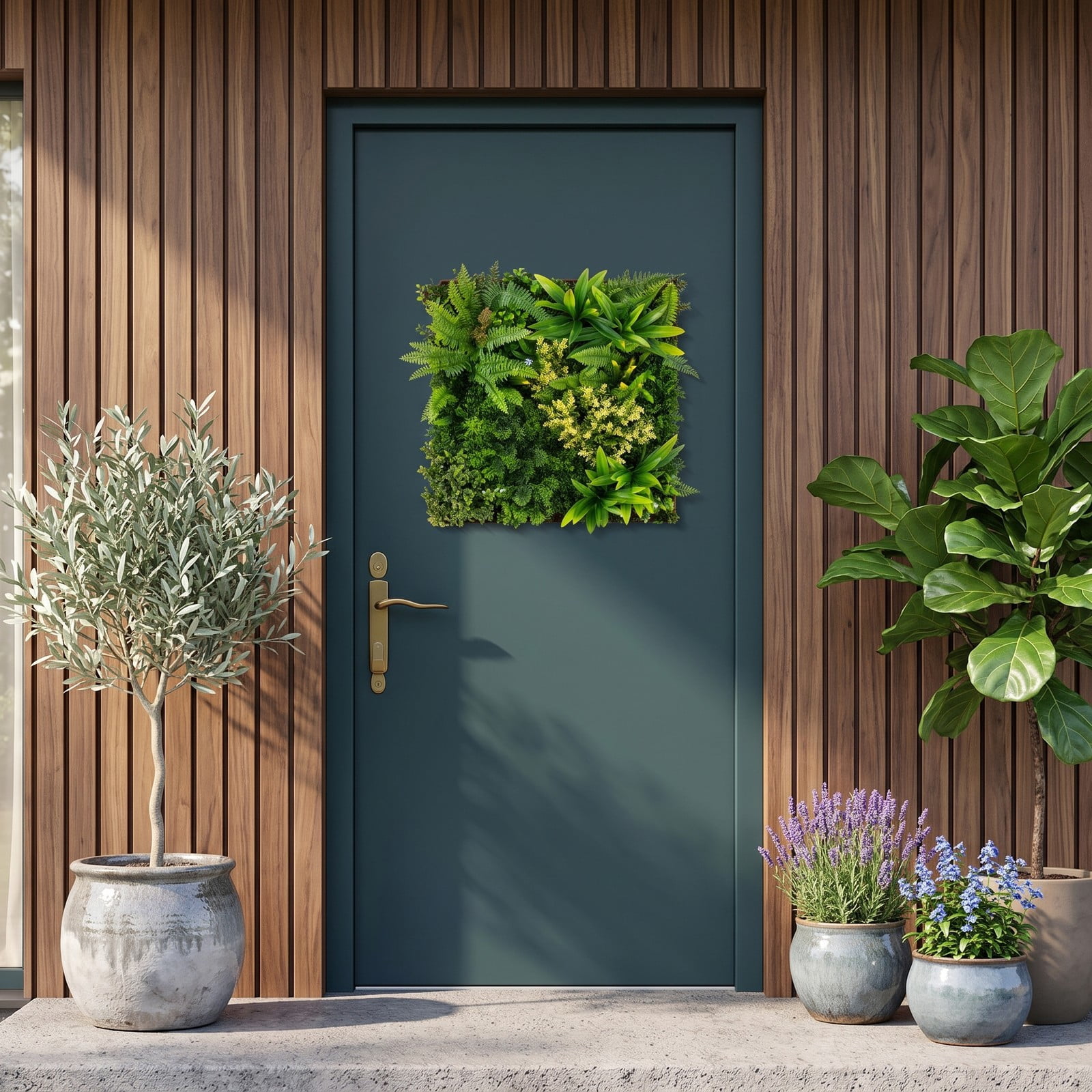 ALPULON 20 x 20 3D Artificial Greenery Hedge Panel with 11 Types of Mixed Faux Plants, UV-Protected PE Grass Wall for Indoor Outdoor Balcony Garden, Green and Brown