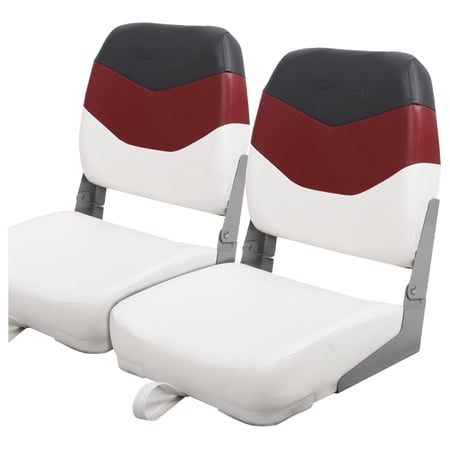 Low/High Back Boat Seat Folding Fishing Boat Seat 2 Packs (White/Red&Dark Grey)