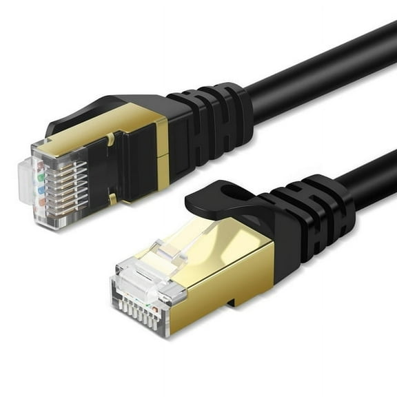 Simyoung 3FT Premium CAT7 Double Shielded 10 Gigabit 600MHz Ethernet Patch Cable for Modem Router LAN Network, Gold Plated Shielded RJ45 Connectors Black