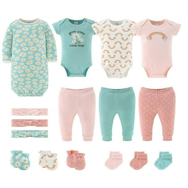 The Peanutshell Carefree Floral Newborn Baby Clothes and Essentials, Layette Set for 0-3 Months, 16-Piece