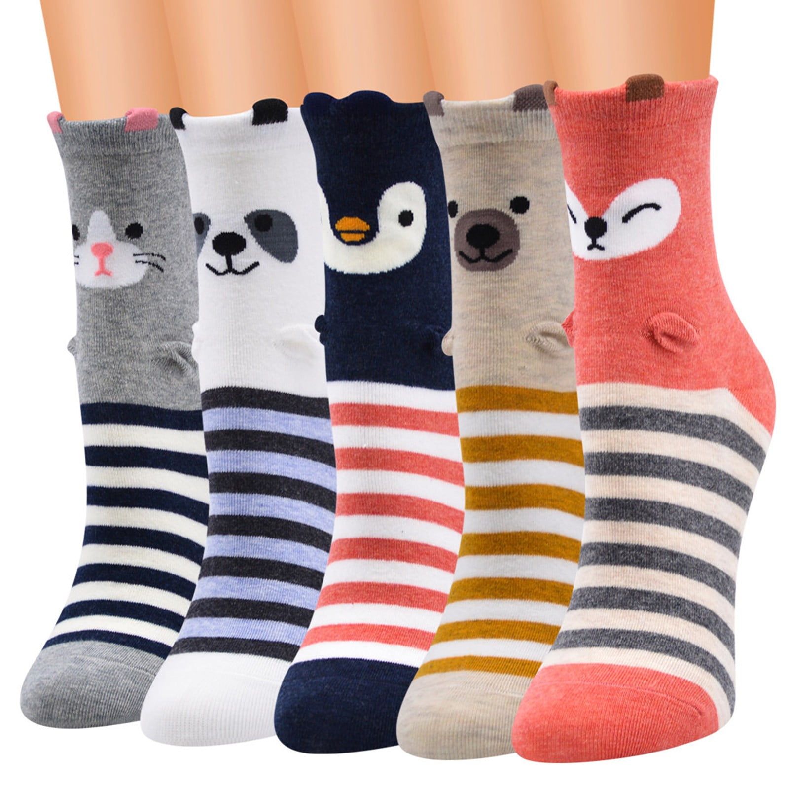 Women Lady Casual Cute Cat Footprints Striped Cartoon Cotton Soft Socks JP UV 