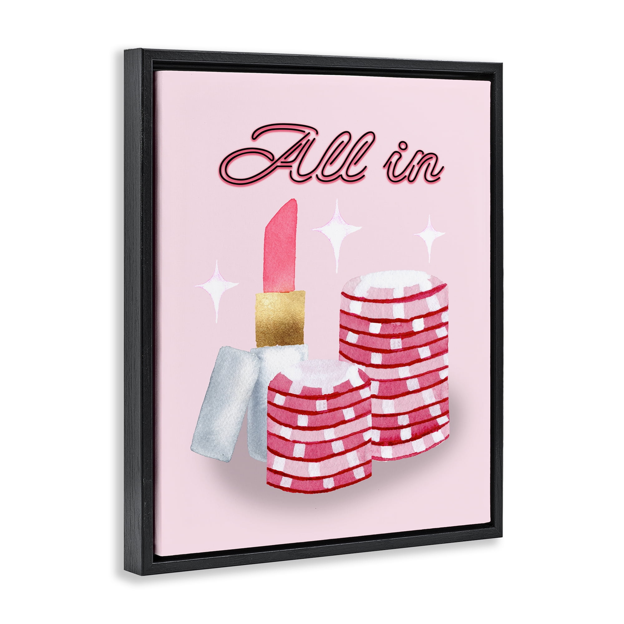 All In Poker Chips & Lipstick Black Framed Floater Canvas Wall Art, design by Nina Jacobs