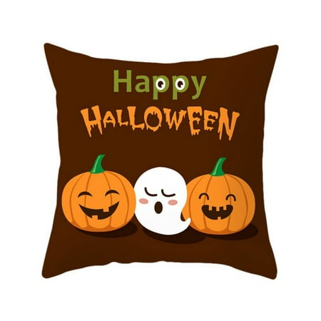 Fysho Happy Halloween Pumpkin Design Throw Cushion Cover Soft Peach Velvet Decorative Pillowcase Holiday Sofa Chair Car Bed Décor