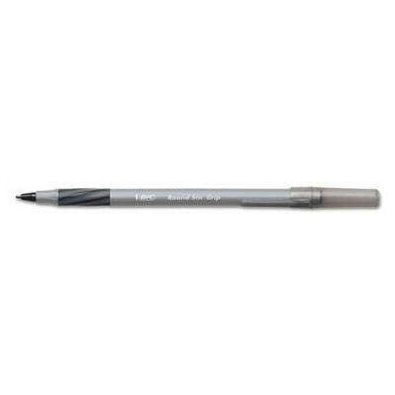 5PK BIC Round Stic Grip Xtra Comfort Ballpoint Pen, Stick, Fine 0.8 mm, Black Ink, Gray/Black Barrel, Dozen (GSFG11BK)