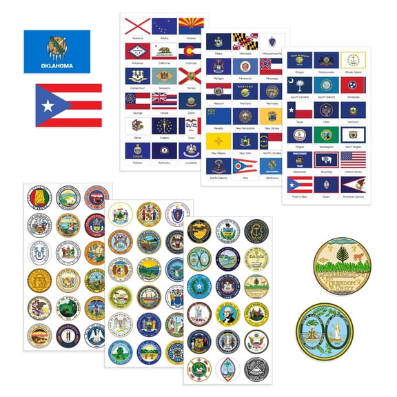 Hygloss U.S. State Flags & Seals Stickers – 108 Total, Complete 50-State Set for Kids & Teachers