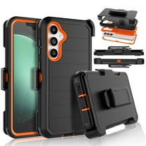 For Samsung Galaxy S23 FE 5G Case,Takfox Holster Phone Case with Built-in Screen Protector Swivel Belt Clip [3 Layers] Heavy Duty Full Body Protection Shockproof Kickstand Cover-Black/Orange