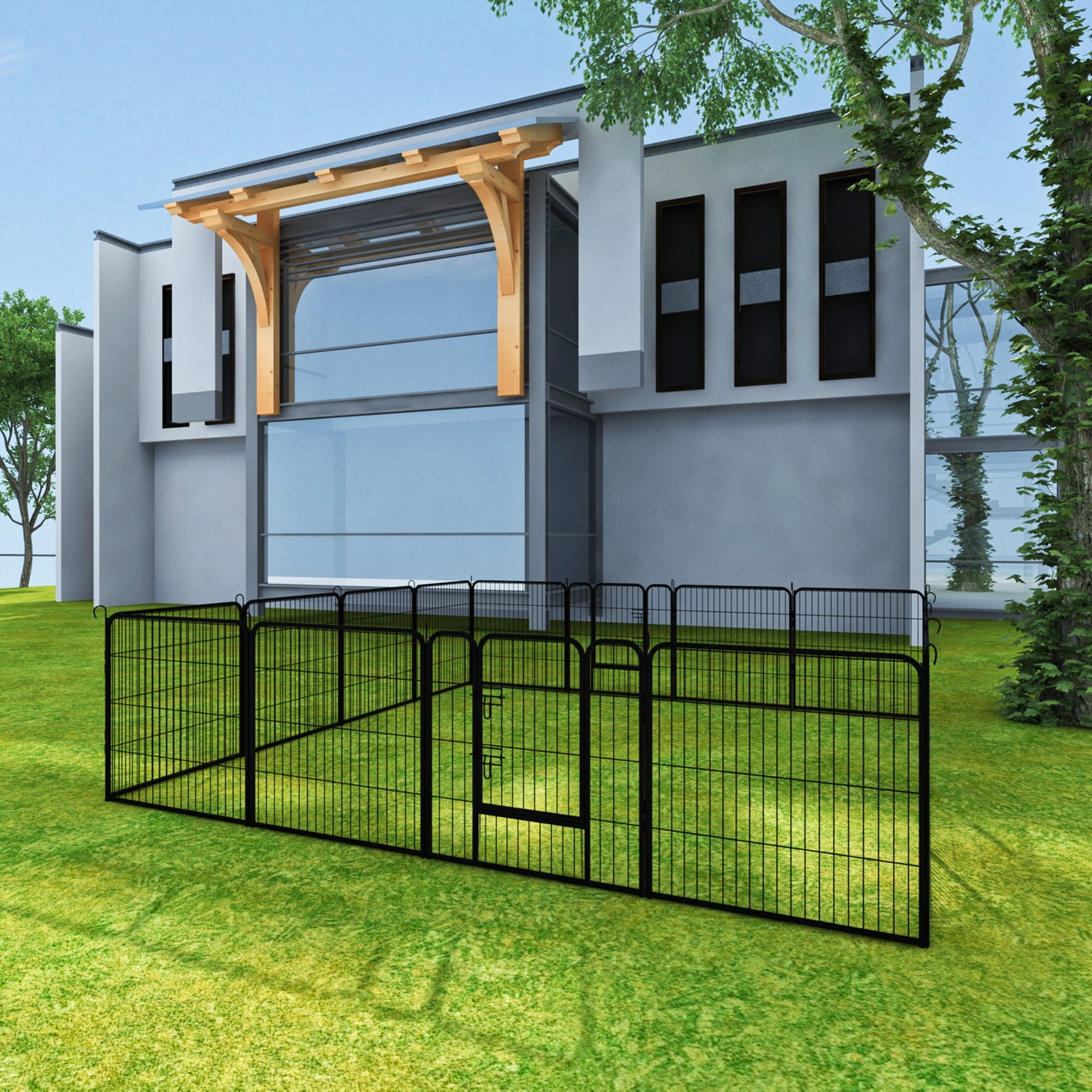 Pefilos 16-Panel Heavy Duty Metal Pet Playpen Portable Outdoor Folding 31.5"x31.5" Large Indoor Metal Puppy Dog Run Fence 2 Doors, Black Pefilos 16-Panel Heavy Duty Metal Pet Playpen Portable Outdoor Folding 31.5"x31.5" Large Indoor Metal Puppy Dog Run Fence 2 Doors, Black