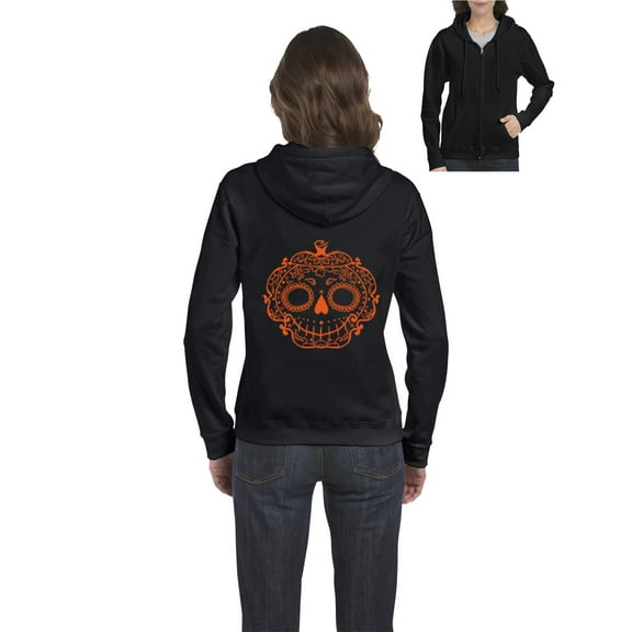 MmF - Women's Sweatshirt Full-Zip Pullover - Halloween Sugar Pumpkin
