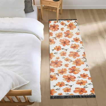 Orange Flowers Runner Area Rug 2x6 Soft Non-Slip Washable Bedside Carpet for Hallway Bedroom Living Room Home Decor