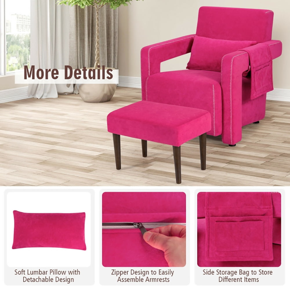 Finihen Accent Single Sofa Chair with Ottoman, Modern Berber Fleece Single Sofa Chair with Ottoman and Waist Pillow, for Living Room, Bedroom, Red Finihen Accent Single Sofa Chair with Ottoman, Modern Berber Fleece Single Sofa Chair with Ottoman and Waist Pillow, for Living Room, Bedroom, Red