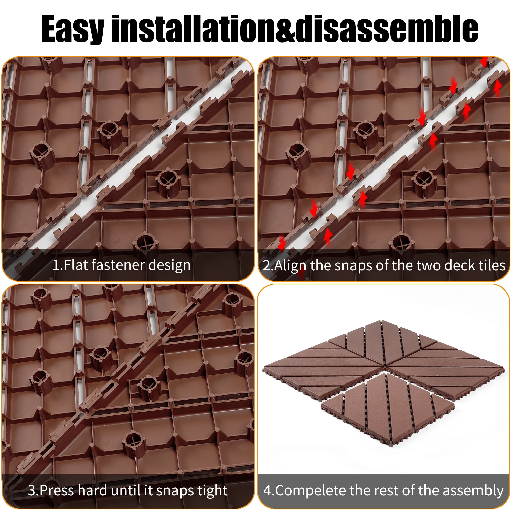 Interlocking Deck Tiles 12x12 Inch Outdoor Flooring, Waterproof PP Patio Floor Tiles DIY