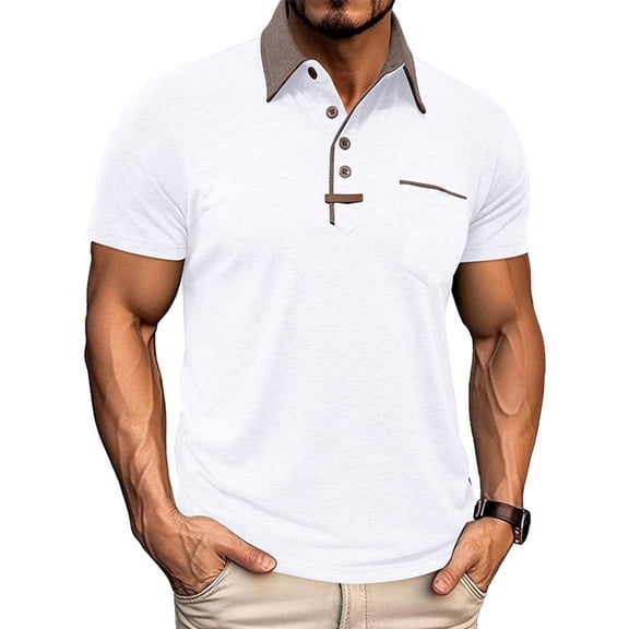 Kakii Men's Vintage Polo Shirts Fashion Tactical Polos Contrast Collared Shirt with Pocket