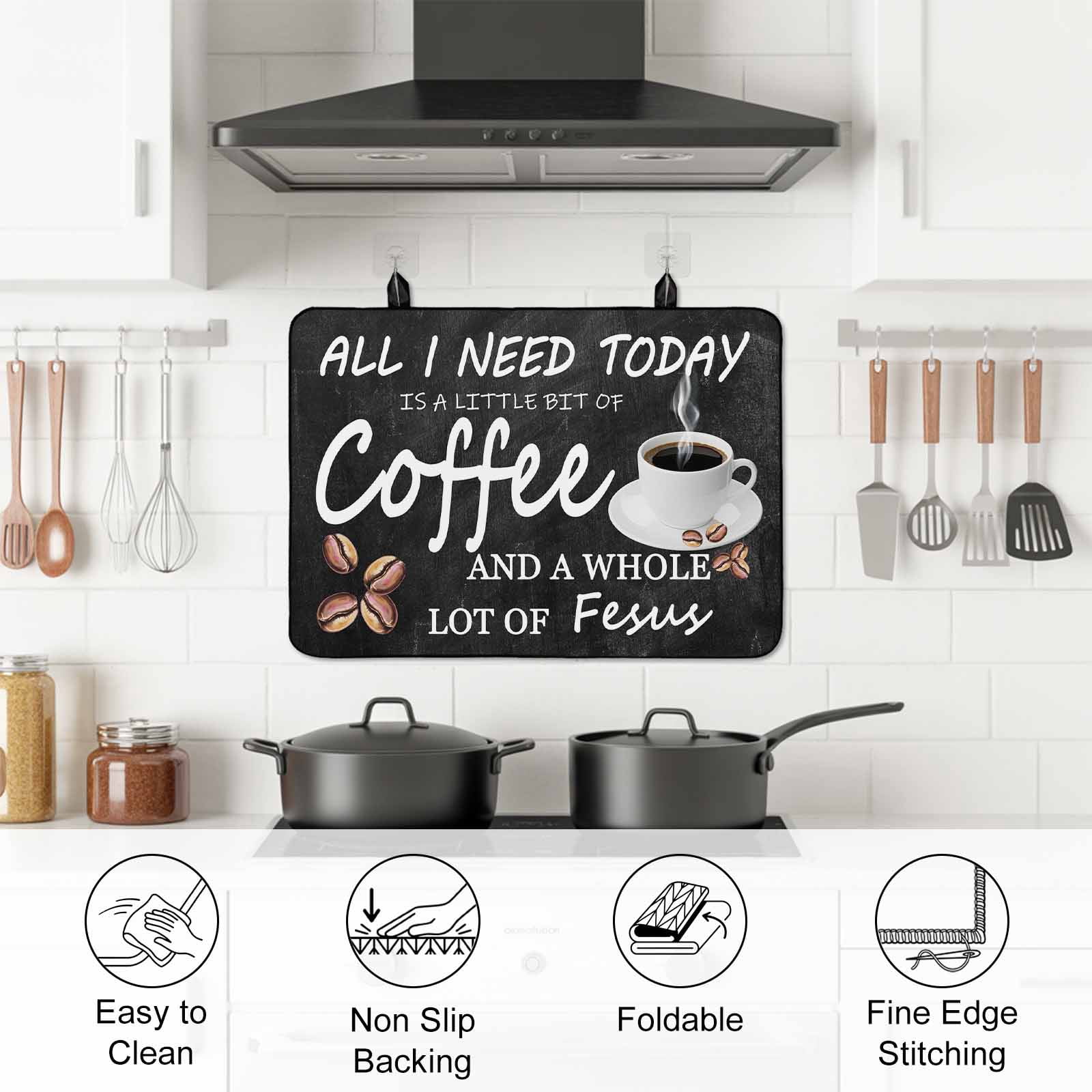 Vintage Coffee Stove Top Cover for Electric Stove, Heat-proof & Non Slip Glass Top Stove Cover Protector, Farmhouse Coffee Beans Cup Country Kitchen Flat Cooktop Rubber Mat 24x21 Inches