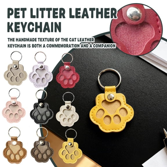 Cat Paw Shaped Pet Hair Memorial Keychain, Transparent Window For Pet Fur Preservation, Yellow Design With Metal Key Ring For Hanging