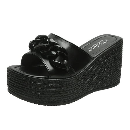 

Rewenti Women s Sandals Thick Sole Sloping Heel Women s Shoes with Breathable One Line Flip Flop Beach Sandals Black 9.5(43)
