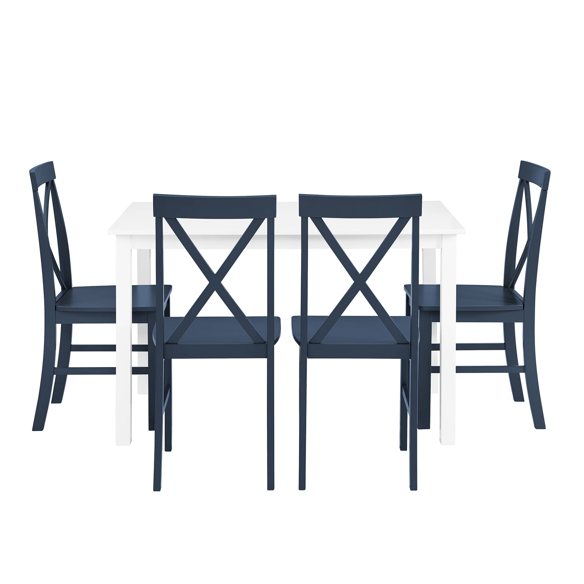 Manor Park 5 Piece Solid Wood Farmhouse Dining Set, White/Navy