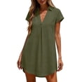 thumbnail image 2 of ClodeEU Women's Collared Short Sleeve V Neck Mini Shirt Dress,Casual Loose Flowy Summer Sundress Army Green,Women's Plus L, 2 of 7