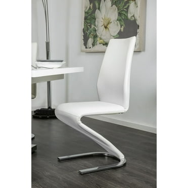 CoSoTower Contemporary Style Z-Shaped Chair Base 2Pcs Dining Chairs White Leatherette Chrome Finish Side Chair Dining Room Furniture