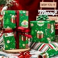 thumbnail image 6 of Green Christmas Wrapping Paper Roll, Reversible Festive Ornament Wrapping Paper, Metllic Foil Vintage Stocking & Bell Christmas Gift Wrap for Kid Holiday, Celebrations (17 Inch X 33 Feet), 6 of 14