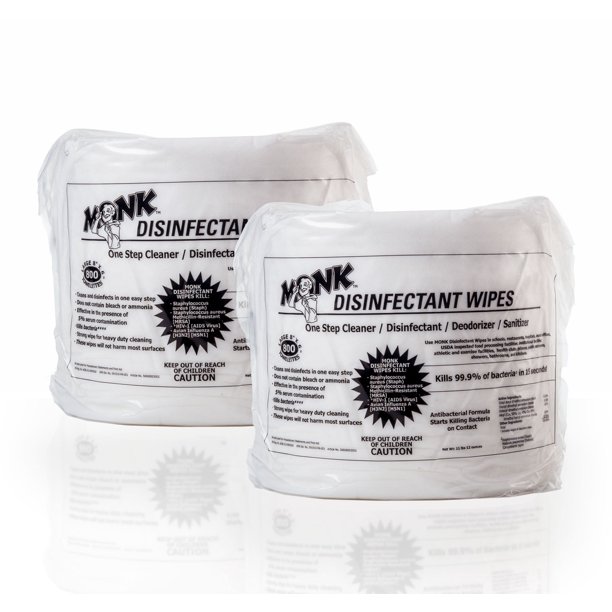 Monk Disinfecting Wipes, 800 Count Large 8" x 6" Lemon Breeze Scent