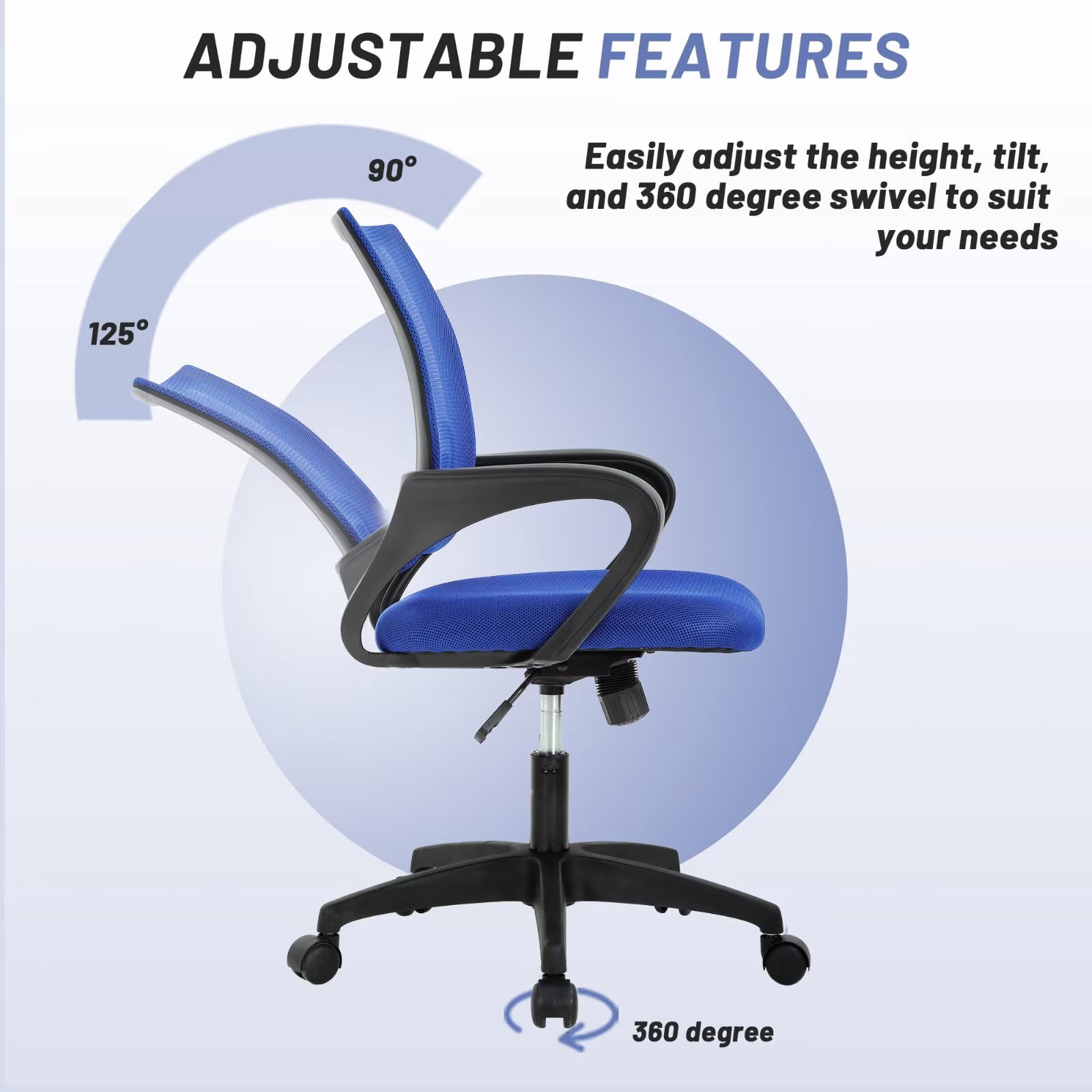 CL.HPAHKL Mesh Office Chair with Wheels, Adjustable Ergonomic Computer Desk Chair with Lumbar Support & Armrest, Comfortable Swivel Rolling Chair for Home Office Work Study, Blue