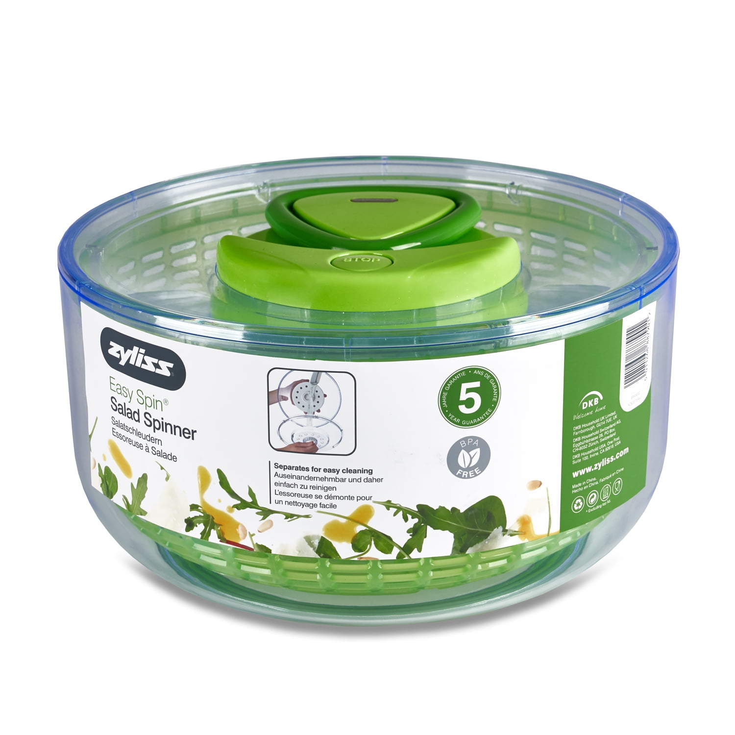 ZYLISS Easy Spin Salad Spinner, Large, Green, BPA Free