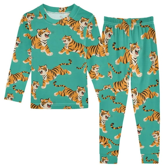 joogoo Cartoon Tigers Cute 2 Piece Long Sleeve Tee and Pants Cotton Pajama Set 5Y
